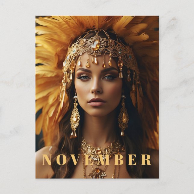 *~* NOVEMBER Headdress Topaz Birthstone AP53 Boho Postcard (Front)