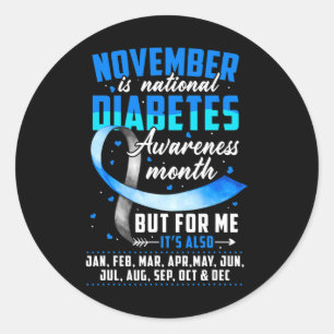 November is Diabetes Awareness Month Blue and Grey Classic Round Sticker