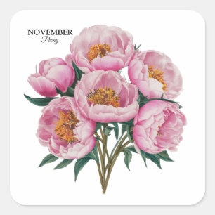 November Peony Bloom - Personalized Birthday Gift Square Sticker