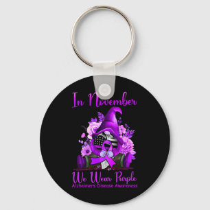 November We Wear Purple Gnome Pumpkin Alzheimerhei Keychain