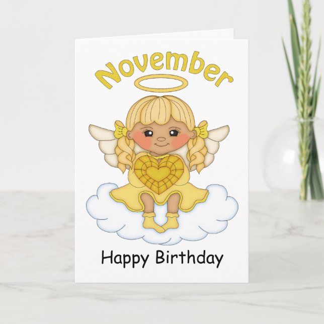 Novembre Ange Angel Blonde Carte d'anniversaire (Devant)
