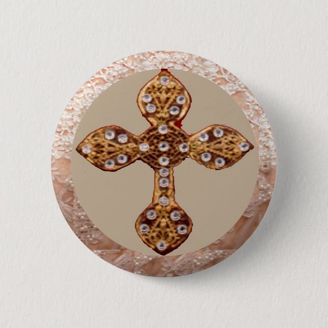 NOVINO Cross with Diamonds 2 Inch Round Button (Front)