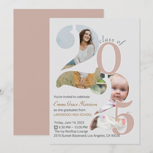 Now and Then Class of 2025 Personalized Graduation Invitation (Front/Back)