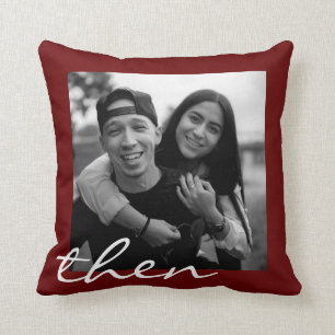Now and Then Love Story Two Photo Anniversary Throw Pillow