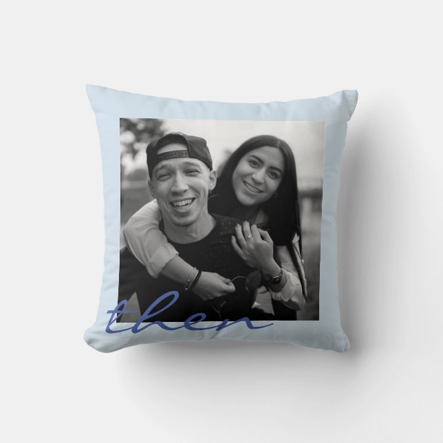 Now and Then Love Story Two Photo Keepsake Throw Pillow (Front)