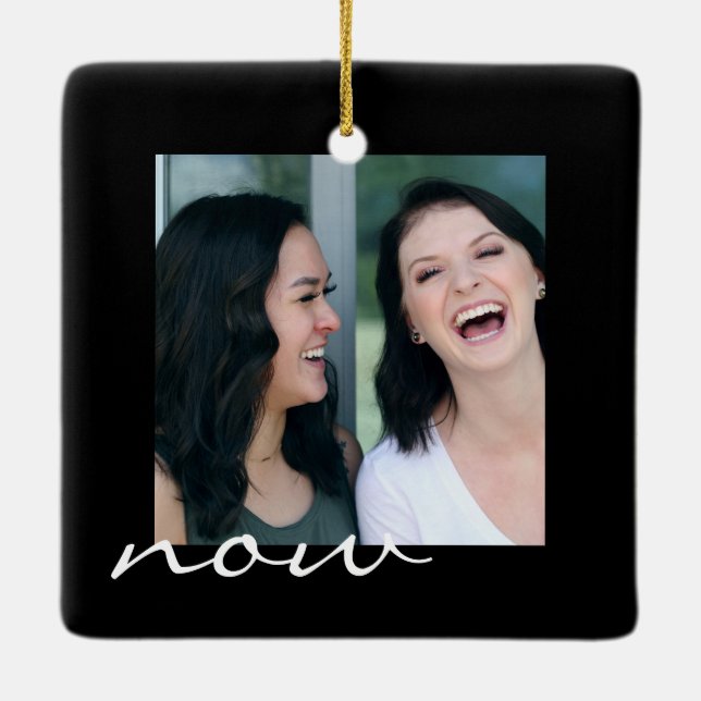 Now and Then Mother or Father Keepsake Ceramic Ornament (Back)