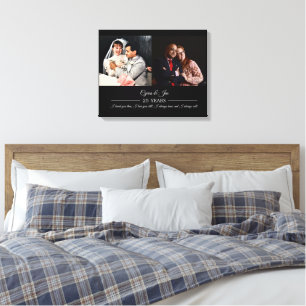 Now and Then Photos Silver Text Anniversary Photo Canvas Print