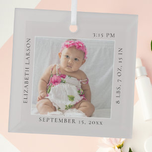 Now Born Baby's Birth Stats Custom Name & Photo Glass Ornament