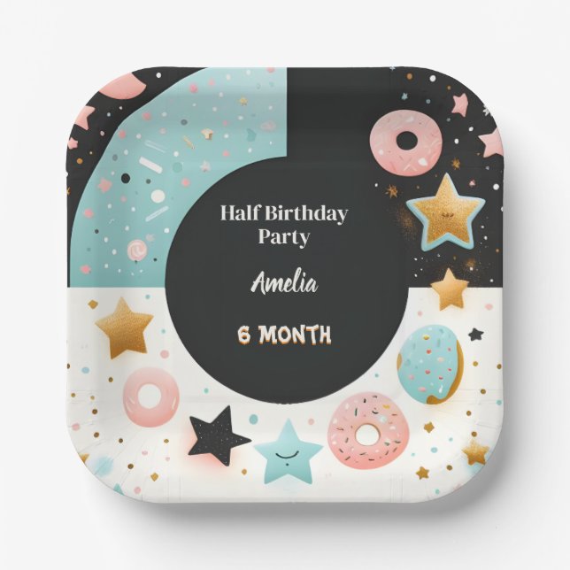 Now Boy Girl 6 Month Half Year Party Half Birthday Paper Plate (Front)
