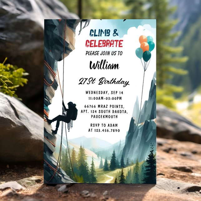 Now Boy Tree Fun Cliff Rock Climbing 21st Birthday Invitation (Creator Uploaded)