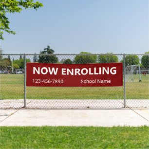 Now Enrolling Deep Red White School Name Phone No. Banner