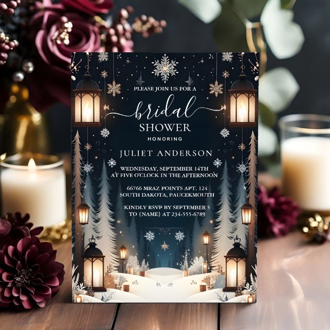 Now Forest Stars Snow Bright Winter Bridal Shower Invitation (Creator Uploaded)