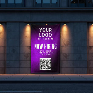 Now Hiring Banner QR Code Purple Grunge Gradient