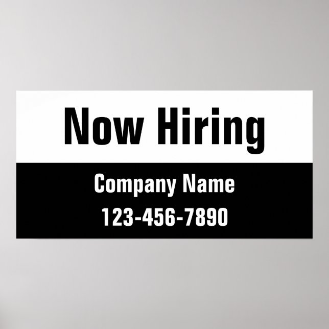 Now Hiring Black White Company Name Text Template Poster (Front)