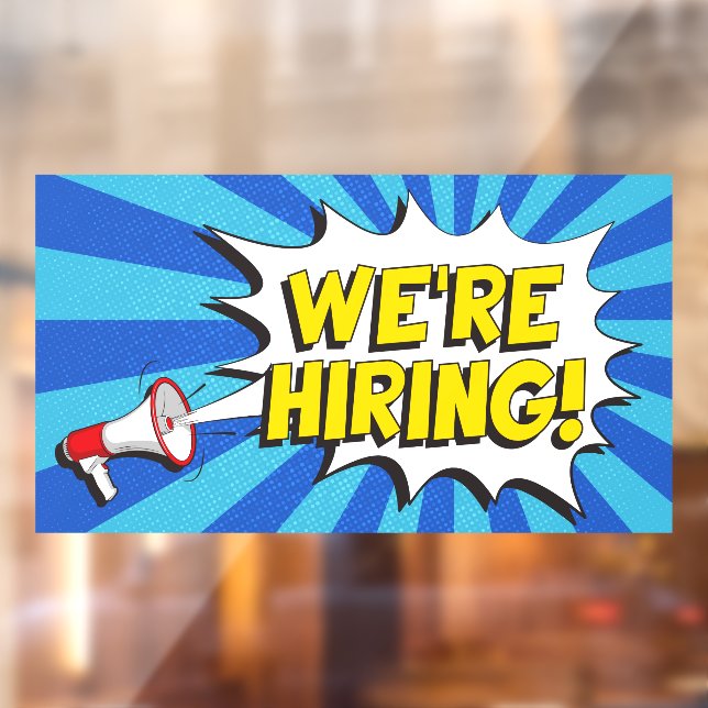 Now Hiring Blue White Megaphone Bright Colours Window Cling (Sheet 2)