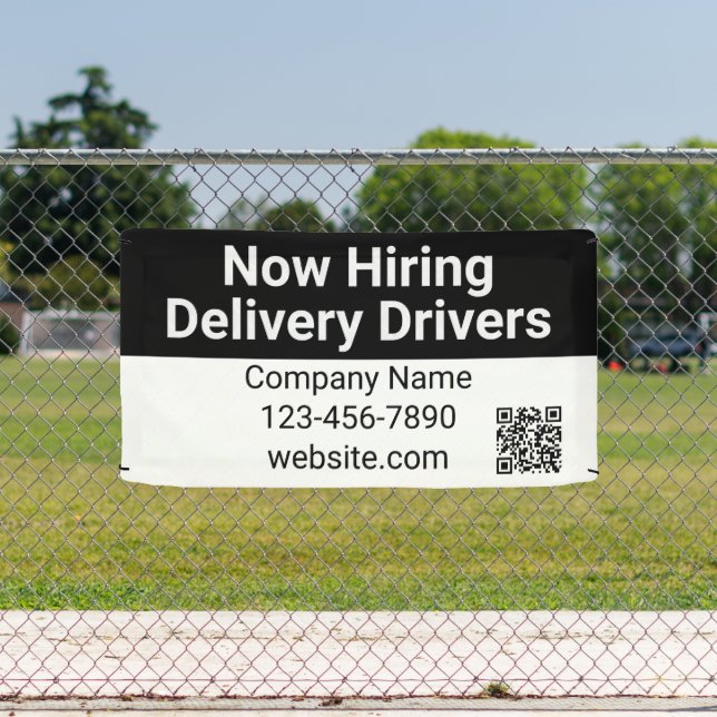 Now Hiring Delivery Drivers Business Name QR Code Banner (Insitu)