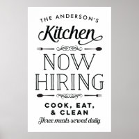 Now Hiring Fun Personalized Custom Kitchen Print