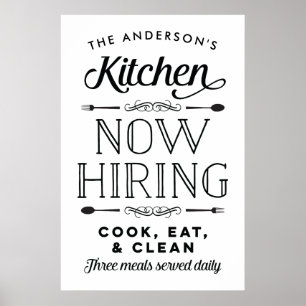 Now Hiring Fun Personalized Custom Kitchen Print