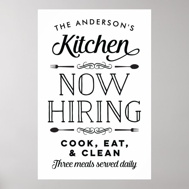 Now Hiring Fun Personalized Custom Kitchen Print (Front)
