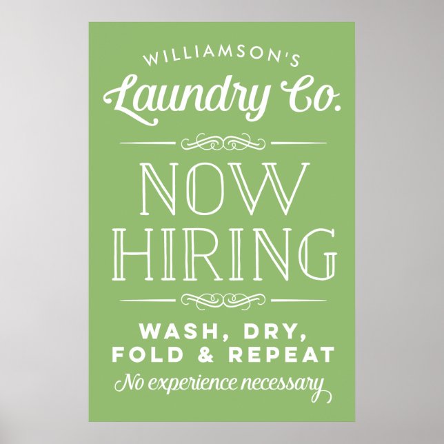Now Hiring Fun Personalized Laundry Print Green (Front)