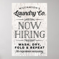 Now Hiring Fun Personalized Laundry Print Rustic