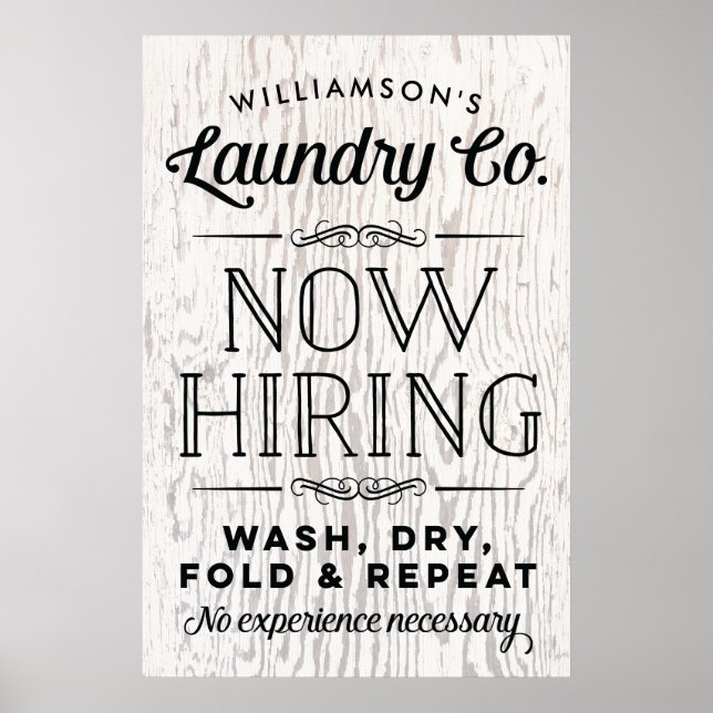 Now Hiring Fun Personalized Laundry Print Rustic (Front)