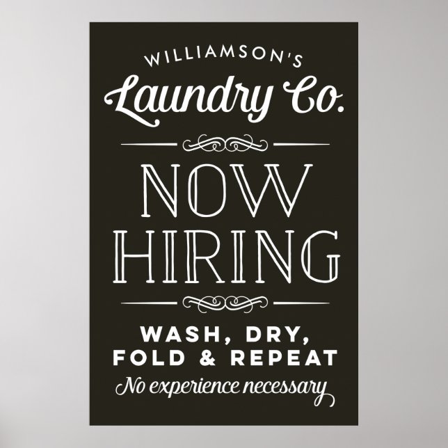 Now Hiring Fun Personalized Laundry Room Print (Front)