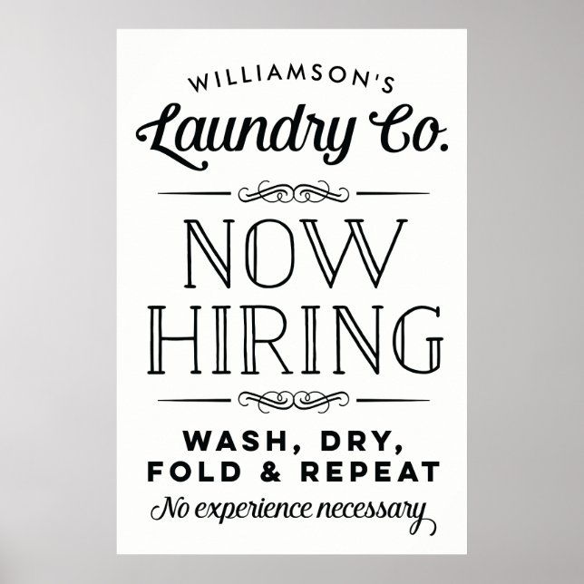 Now Hiring Fun Personalized Laundry Room Print (Front)