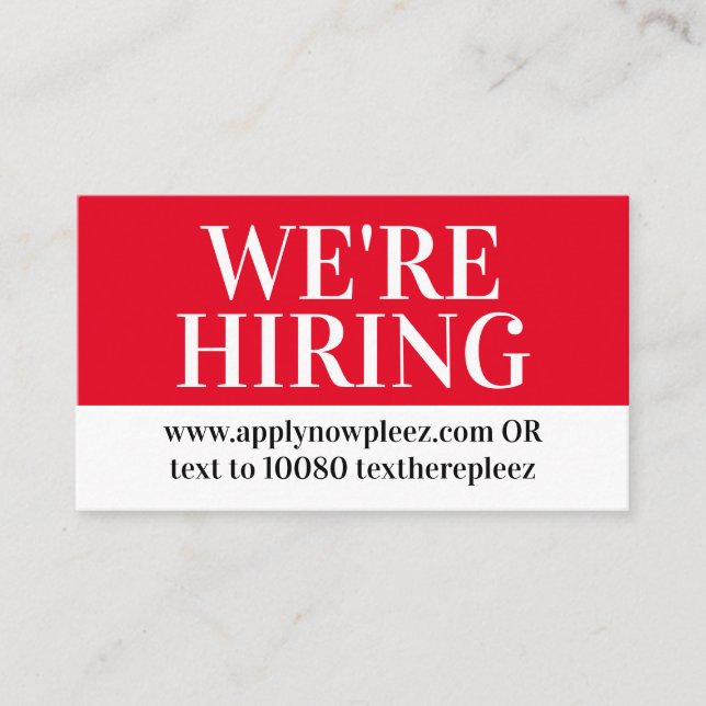 Now hiring help wanted employment job posting busi business card (Front)