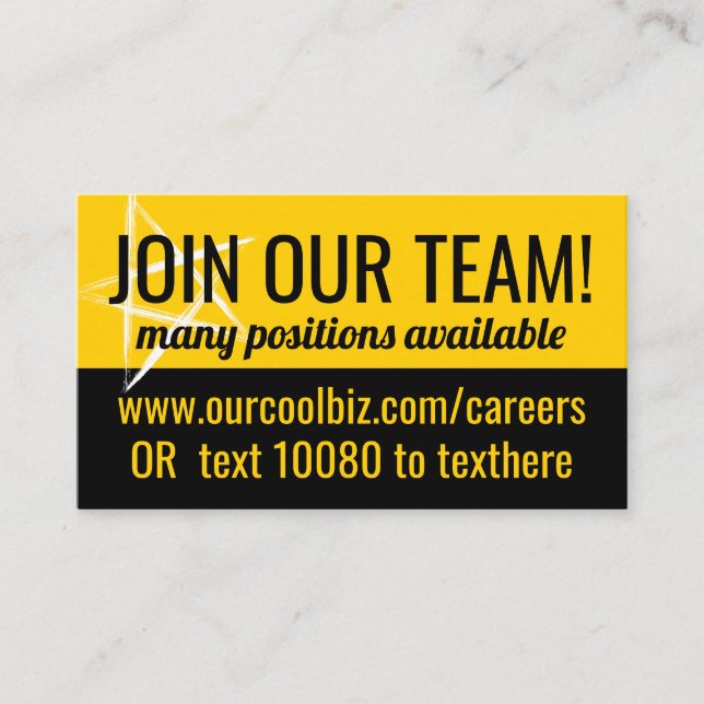Now hiring help wanted employment job posting busi business card (Front)