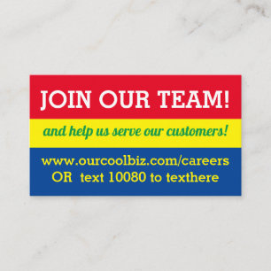 Now hiring help wanted employment job posting business card