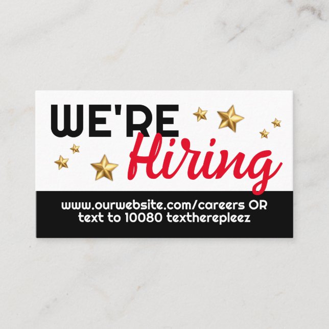 Now hiring help wanted employment job posting business card (Front)