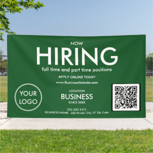 Now Hiring Modern Green Business Logo QR Code  Banner