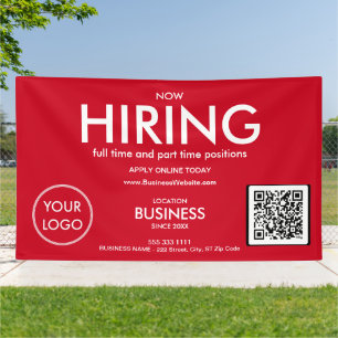 Now Hiring Modern Red Business Logo QR Code  Banner