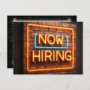 Now Hiring Neon Sign On Brick Postcard