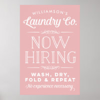 Now Hiring Pink Personalized Laundry Room Print