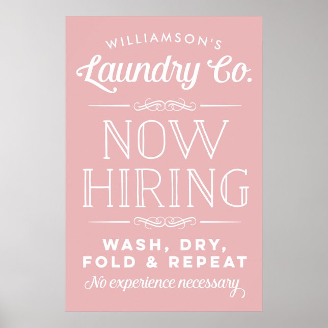 Now Hiring Pink Personalized Laundry Room Print (Front)