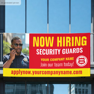 Now Hiring Security Guard Job Logo Photo Red Banner
