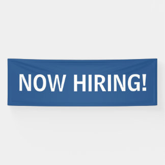 Now hiring simple blue white banner sign