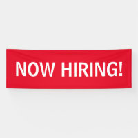 Now hiring simple red white banner sign