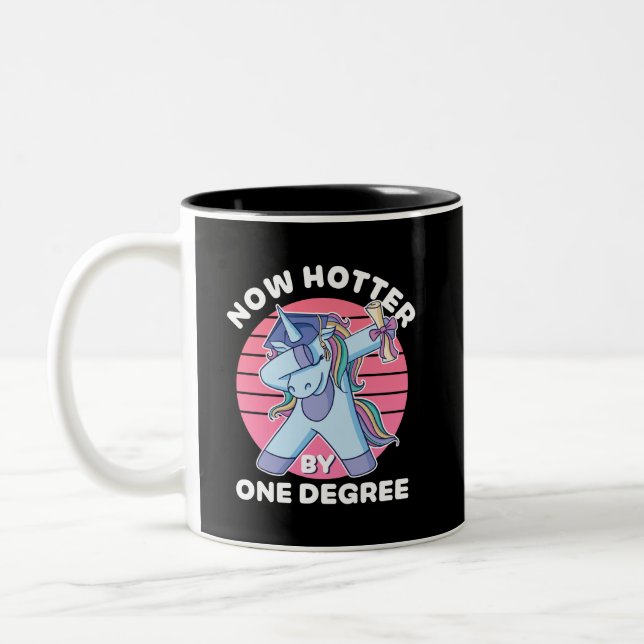 Now Hotter By One Degree Funny Senior Graduation Two-Tone Coffee Mug (Left)