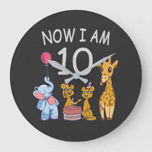 Now I am 10 years old 10th Birthday at the Zoo Large Clock