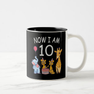 Now I am 10 years old 10th Birthday at the Zoo Two-Tone Coffee Mug