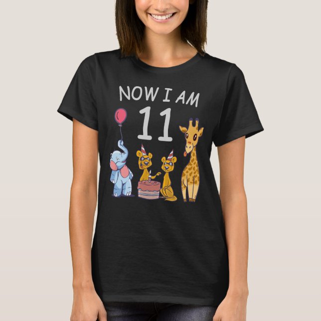 Now I am 11 years old 11th Birthday at the Zoo T-Shirt (Front)