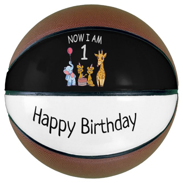 Now I am 1 year old 1st Birthday at the Zoo Baby B Basketball (Front)