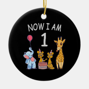 Now I am 1 year old 1st Birthday at the Zoo Baby B Ceramic Ornament