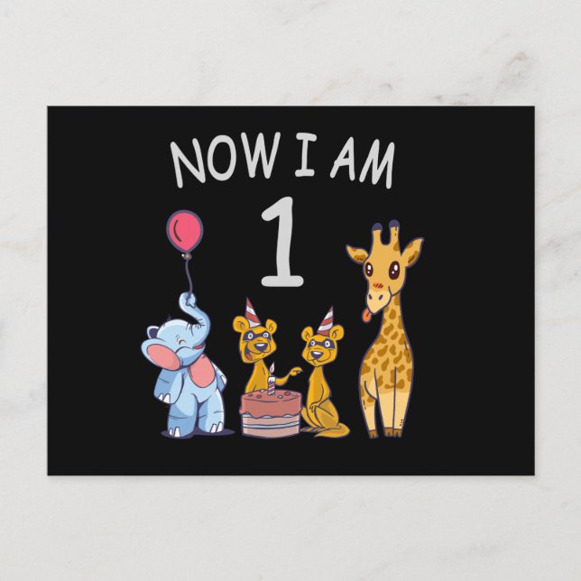 Now I am 1 year old 1st Birthday at the Zoo Baby B Postcard (Front)