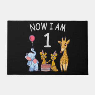 Now I am 1 year old 1st Birthday at the Zoo Doormat
