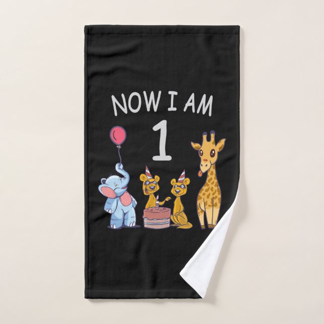 Now I am 1 year old 1st Birthday at the Zoo Hand Towel (Hand Towel)