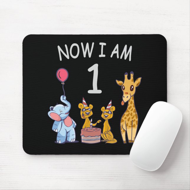 Now I am 1 year old 1st Birthday at the Zoo Mouse Pad (With Mouse)